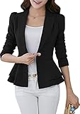 Yming Frauen Blazer Vorne Offener Business Anzüge Jacke Einfarbig Rüschensaum Blazers Schwarz S