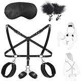 BDSMJOY Bondageset Fessel Set SM Sexspielzeug extreme Paare,Harness Damen Leder mit Handschellen,BDSMs Spielzeug extrem Sklavin Fesseln Sex Set Fetich Domina Outfit Damen (A)