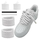 NDTEZUGT 10mm dicke Schnürsenkel für Air Force 1 Schuhe, Big Rope Laces for Sneakers, Runde Seil Klobige Gedrehte Baumwoll Kordel Schuhbänder für Turnschuhe (White-02, 54''/140cm)