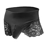 Bommi Fairy Men's Lace Briefs Sissy Pouch Unterwäsche Crossdress Atmungsaktive Stretch Baumwolle Spitze Höschen Große Hüfte Wrap mit transluzenten Oberschenkel (Schwarz)