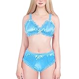 LittleForBig Unisex Nachtwäsche Riemen Dessous Set Lingerie Loungewear Sissy Spitzen Rüschen Verstellbare Satin Bralette Höschen Set Blau L