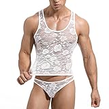 YJZQ Herren Mesh Transparent Bodysuit Spitzen Tops Sissy Dessous Männer sexy Unterwäsche Erotik Weste ärmellose Einteiler Singlets Jumpsuit Nachtwäsche M-XL