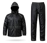 Auto Accessori Lupex Motorradanzug, wasserdicht, regendicht, winddicht, schwarz, mit Tasche, komplett mit Jacke und Regenhose mit versenkbarer Kapuze, PVC, Unisex Herren Damen, Schwarz , XXL