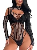 Buitifo Damen Body Einteiler Babydoll Netz-Top Shirts Dessous Bodys Rave-Outfits(Schwarz 1,M)