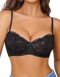 Avidlove Damen T Shirt BH Sexy Halbschalen Bügel Bra Dirndl Unterwäsche BHS Lässiges Spaghetti Spitze Bralette Soft Bequem Bustier Schwarz S