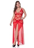 LINGERLOVE Sexy Dessous Lang Negligee Große Größen Spitze Kleid für Damen Negligee Dessouskleid mit G-String