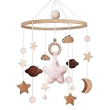 Mobile Baby - Mobile babybett Baby Spielzeug mit Häkeln Stern Mond Wolken Rosa Baby Mobile für bett | Holz Mobile Baby Windspiel Geschenk für mädchen oder Jungen