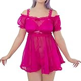 LittleForBig Unisex Netz Durchsichtiges Babydoll Kleid Rock für Crossdresser Transgender Rose XXXXL