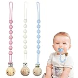 Ferizzia 3 Stück Schnullerkette Silikon, Bibs Schnullerkette, Baby Schnullerketten, Schnullerband, für Spielzeug, Kinderwagen, Autositze, Tolle Babygeschenke fürJungen und Mädchen