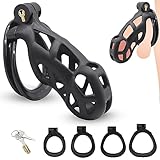 3.0 Keuschheitskäfig Herren,3D Peniskäfig mit 4 Hodenringe Penis Ring,Chastity Cage Male,BDSMs Spielzeug Hart,Keuschheitsgürtel für Herren,Cock Cage Sex Spielzeug für die Männer Extrem (XL)