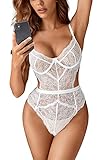 EVELIFE Body Damen Sexy Dessous Bodysuit BH mit Bügel Overall Reizwäsche Negligee Spitze Unterwäsche Babydoll Lingerie (Weiß, L)