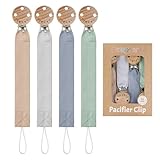 TYRY.HU Schnullerkette Mädchen Stoff Schnullerkette Clips Jungen Weiches Gewebe Polyester Schnuller Halter Set Holz Schnullerband Baumwolle Schnullerband für Neugeboren Geschenk 4 Pack