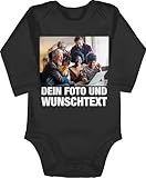 Baby Body langarm Mädchen Junge - Mit Bild eigenem Foto Name Text Wunschtext - 3/6 Monate - Schwarz - babybody bedrucken selbst gestalten text+bild babystrampler babysachen personalisierte your