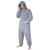 CityComfort Schlafoveralls für Herren und Teenager - Fleece Onesie Jumpsuit Warm Kuschelig Lang M-3XL - Geschenke für Männer (Grau, L)