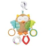 Fehn Activity-Spieltier Eule – Baby Motorikspielzeug für Kinderwagen, Kinderbett und Babyschale zum Beißen, Greifen und Geräusche erzeugen – Beißring Spielzeug für Babys und Kinder ab 0+ Monaten