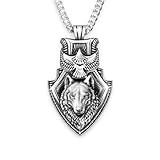 ZIAFRPN Wolf Kopf Mode Retro Anhänger Halskette Dominantes Tier Adler Schild Halskette Herren Luxus Modeschmuck Accessoires