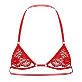 iEFiEL Herren Spitzen BH Neckholder Bra Weste Top Sissy Dessous Offene Busen Bralett mit Halsband Micro Bikini in schwarz rot weiß blau X Rot Neckholder One Size