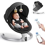 Kotsy Babywippe Elektrisch mit Mobile App Steuerung und Fernbedienung,Elektrischer Babyschaukel Stuhl mit 5-Schwing Amplituden 3-Stufen Timer Elektrischer Prahler für Baby (schwarz)