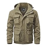 Beokeuioe Cargo Jacke Militär Outdoorjacke Winddichte Feldjacke mit Vielen Taschen Übergangsjacke Herren Stehkragen Truckerjacke Abnehmbarer Ärmel Arbeitsjacke Baumwolle Fliegerjacke