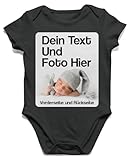 BLAK TEE Personalisierbare Selbst Gestalten mit Foto und Text Wunschmotiv Baby Body Jungen und Mädchen Kurzarm 0-3 Monate Schwarz