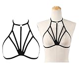 Sexy Body Lingerie, 2 PCS Erotische Dessous für Damen, Büstenhalter Käfig Ungepolstert Bralette Neckholder Verband Reizwäsche Festival Club Party Wear