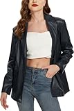 Fahsyee Lederjacke Damen Blazer Jacken Schwarz Motorrad Oversized Moto Biker Mantel Vegan Kunstleder X-Large