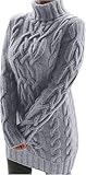 Graceyo Herbst Winter Dick Rollkragenkleid Damen, Einfarbig Rollkragen Langarm Strickkleid, Warm Langarmkleid Strickpulli Kleid, Pulloverkleid Freizeitkleid Knielang, Pullover Kleid Strick Sweater