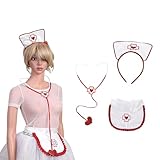 Lrxyfyw Sexy Krankenschwester Kostüm Accessoire Set,Frauen Sexy Krankenschwester Kostüm Zubehör,Krankenschwester Kostüm,Haube & Stethoskop, Kostümset Krankenschwester