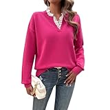 Generisch Damen Strickpullover mit Spitzenkragen, V-Ausschnitt, Langarm, Casual Pullover für und Winter