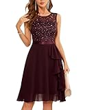 Berylove Kleid Elegant Cocktailkleid Damen Elegant für Hochzeit Ärmellos Ballkleid Kurz Cocktailkleid Damen Elegant Rotes Kleid Tüll Kleid 7052XP Burgundy XXXL