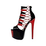 Only maker Damen Plateau Sandaletten High Heels Schaftsandalen Peeptoe Sandalen Schwarz Rot 40 EU