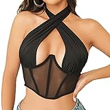 Damen Sexy Criss Cross Crop Tops Y2k Neckholder Wrap Weste Tank Top Cut Out Ärmellos Oberteile Sommer Rückenfreies Corset Top Einfarbig Casual Vest Top Blusentop