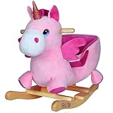 Spielwerk® Schaukeltier Einhorn inkl. Sound Effekt Sicherheitsgurt Plüsch Schaukel Wippe Kinder Baby Spielzeug Balancetraining besonders weich Schaukelpferd