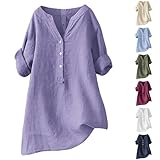 Leinenkleider Damen Sommer Große Größen - Blusenkleid Damen Kurzarm Elegant Leicht Und Luftig Sommerkleid Einfarbige A-Linie Kleid Shirtkleid Leinen Kleider V-Ausschnitt Knopfleiste Hemdblusenkleid
