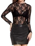 Becellen Mesh Oberteil Damen, Transparentes Netzoberteil Frauen Schwarz Netzshirt Sexy Durchsichtiges Langarmshirt Damen für Club Party