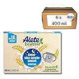 Alete bewusst Abend-Milch-Getreide-Mahlzeit Mehrkorn, ab dem 10. Monat, trinkfertige Babynahrung mit Vollkornhafer, Ersatz zu Babybrei, warm oder kalt trinken, 6 x 400 ml (2 x 200 ml)