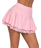 Avidlove Damen Mini Röcke Sommer Solide Faltenrock Spitze Ruffle Plisseerock Kurz Sexy Minirock Basic Gefaltet Rock Elastisch Skater Skirt Rosa M