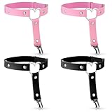 cobee Strumpfband Leder, 4 Stück Verstellbar Elastische Strumpfbänder Leder Bein Strumpfhalter Schwarz Rosa Anti Rutsch Clip Strumpfhalter Gothic Punk Oberschenkelring-Strumpfgürtel Halloween Zubehör