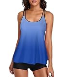 wihnsinop Tankini Damen Bauchweg Bademode Set Freizeit Badeanzug Tankinis Zweiteiler Sets Sommer Elegant Badeanzüge für Damen Oberteil mit Badeshorts