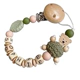Individuell gestaltetes Babygeschenk personalisiertes baby geschenk mit Namen für Mädchen oder Junge Baby Geschenk personalisiert zur Geburt & Taufe mehrere Modelle (Grün Blatt & Teddy)