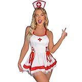 Satohom Damen Krankenschwester Uniform Lingerie Kostüm xmas Cosplay Weinachten Kostüm Kleid UnterwäSche Nurse Kostüm Reizwäsche Pflege Uniformen Verstellbarer Schultergurt Nachthemd Dessous G-String