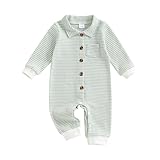 Beauace Baby Jungen Strampler Neugeborene Langarm Body Streifen Jumpsuit 0-24 Monate mit Knöpfen (Grün, 0-3 Monate)