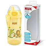 NUK First Choice Kiddy Cup Trinklernbecher | 12+ Monate | auslaufsichere | beißresistenter Trinkschnabel | Clip & Schutzkappe | 300 ml | BPA-frei | Krokodil (gelb), 10255670