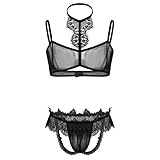 iiniim Herren Bikini Set Sissy BH Tops mit Strings Männer Crossdresser Dessous Set Reizwäsche Unterwäsche Schwarz M