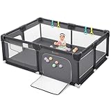 COMOMY Laufstall Baby, 188x127 cm Große xxl Laufgitter Baby Sicherheitsbereich Schutzgitter für Kinder mit Weichem Netz, Rutschfestem Oxford Bottom (Grau)