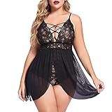 CCOOfhhc Desouses Für Frauen Sexy Mollig Grosse Grössen Mini Kleid Spitze Spitzen Dessous Set Nachtwäsche Große Größen Unterwäsche Klassische Curvy Lingerie Teddy Erotic V-Ausschnitt Spitzen-Kleid