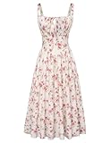 SCARLET DARKNESS Viktorianische Damen Corsagenkleid Hohe Taille mit Taschen Floral Dress Weiß-Rosa Blumen S