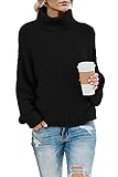 Imuedaen Pullover Damen Elegant Winter Rollkragenpullover Strickpullover Grobstrickpullover Casual Lose Langarm Pulli Oberteile (C Schwarz, M)