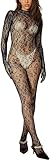 Walang Damen Netz Dessous Bodysuit Sexy Strapshemd Streifen Bodystocking Mesh Stretch Clubwear Jumpsuit Unterwäsche Baby Dolls Negligees (Schwarz4)