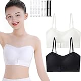 Mädchen Trägerloser BH Nahtloser Bandeau-BH 2er-Pack Bügellose Sport Unterwäsche Tanzballett Unsichtbares Bralette Trainings-BHS mit wandelbaren Trägern für 12-14 Jahre